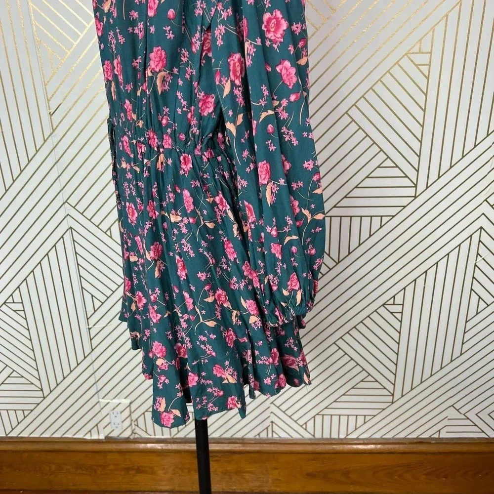 Free People Flower Fields Mini Dress Green Pink Floral Print Size‎ Medium